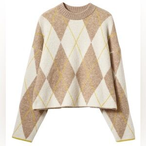 H&M Tan and Cream Argyle Sweater